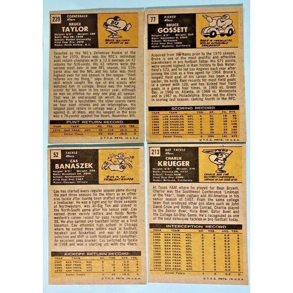 1971 Topps San Francisco 49ers 4 Cards,B.Gossett, B.Taylor, CKrueger,C.Banaszek - Picture 2 of 2